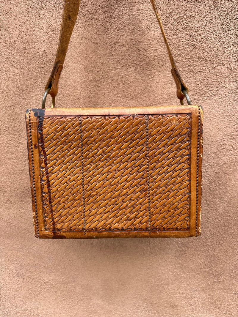 Hand Tooled Leather Cowboy Tack Box/Carry Case