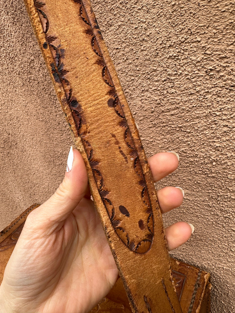 Hand Tooled Leather Cowboy Tack Box/Carry Case