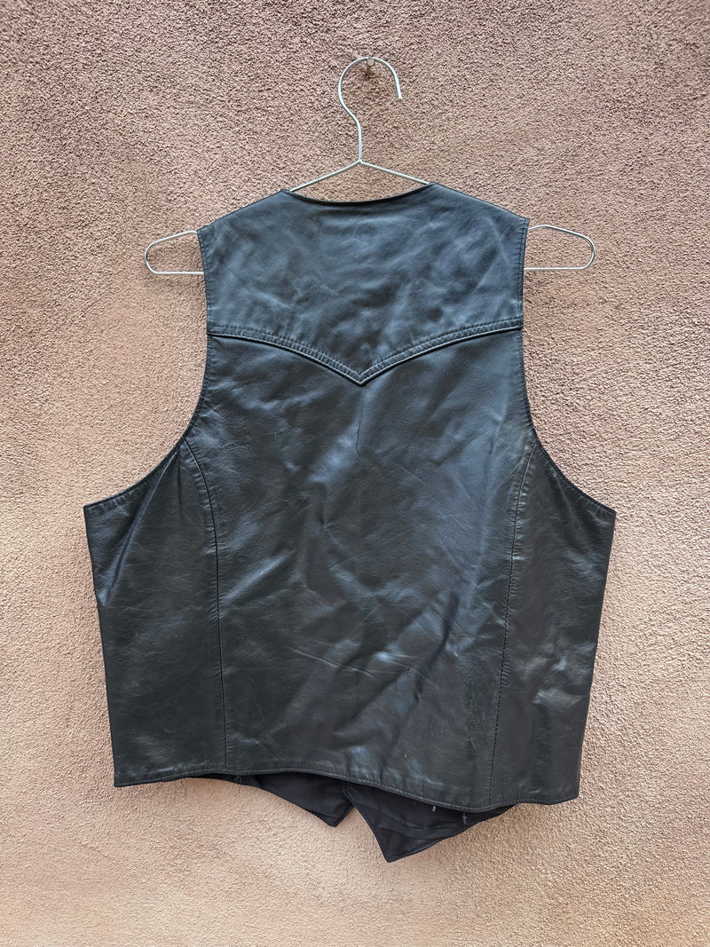 Black Leather Pioneer Wear Western Vest - as is