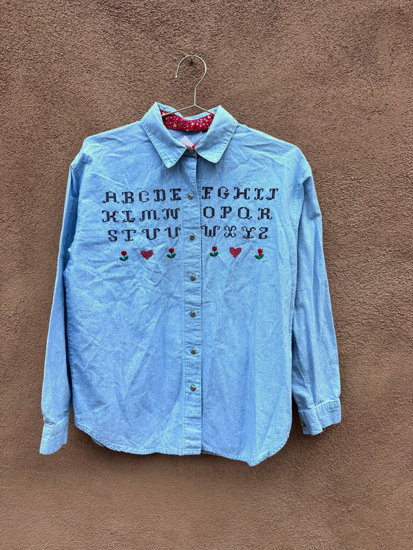 ABC's & Silver Heart Buttons Blouse