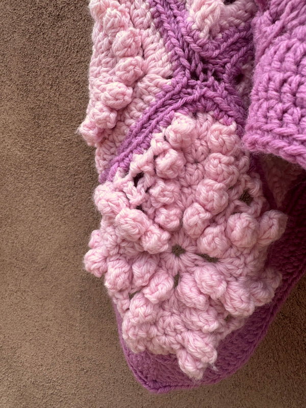 Pink and White Crochet Granny Square Poncho