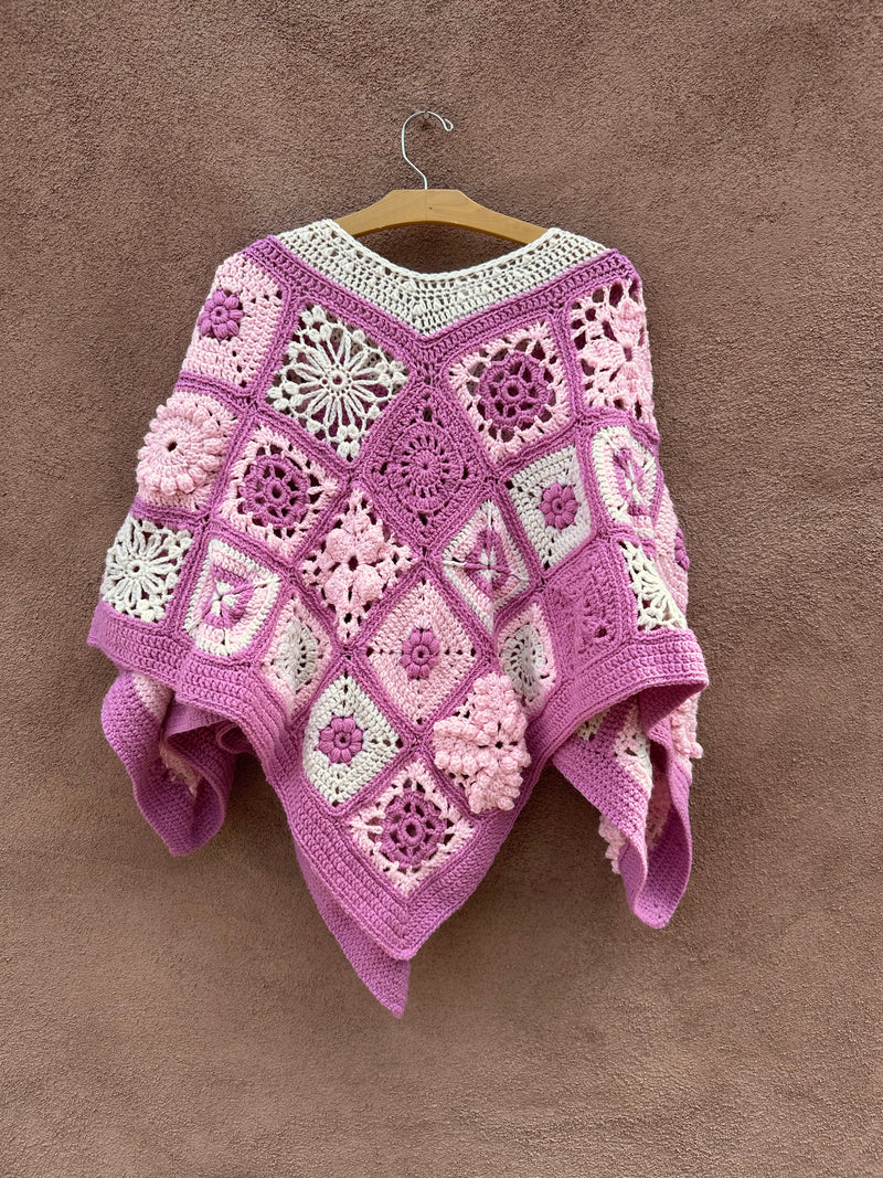Pink and White Crochet Granny Square Poncho