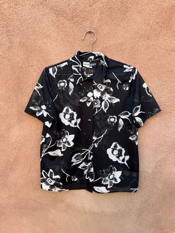 Black & White Sheer Floral 90's Blouse, Michelle Michelle