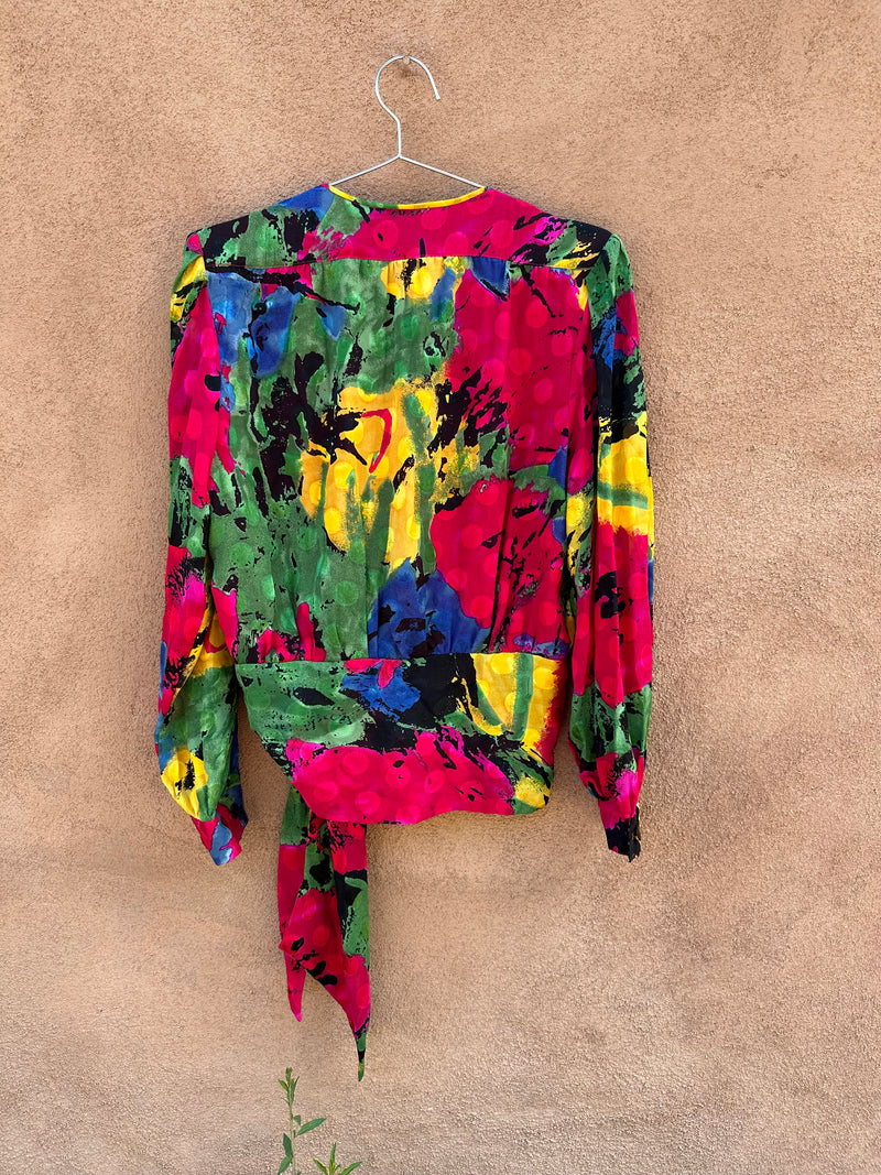 80's Carlisle Colorful Blouse - 100% Silk