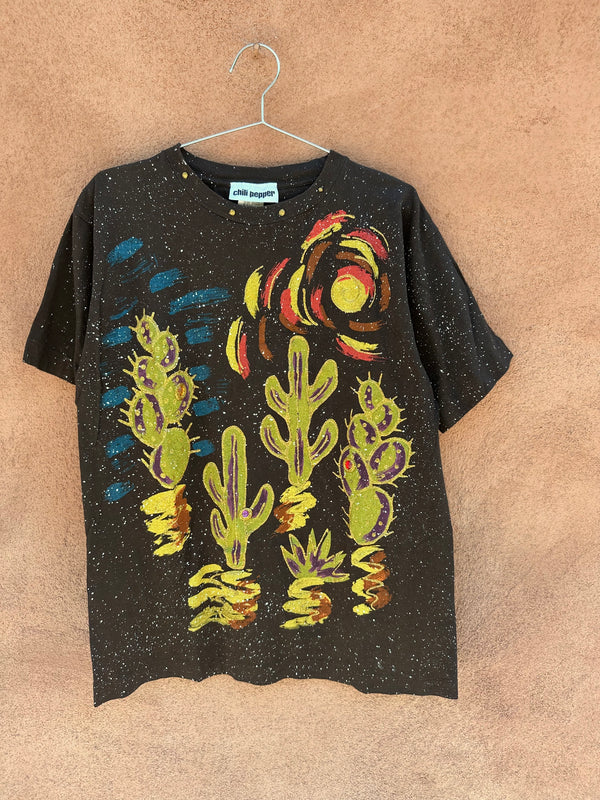 Cactus at Sunset Hand Painted T-shirt by Chili Pepper