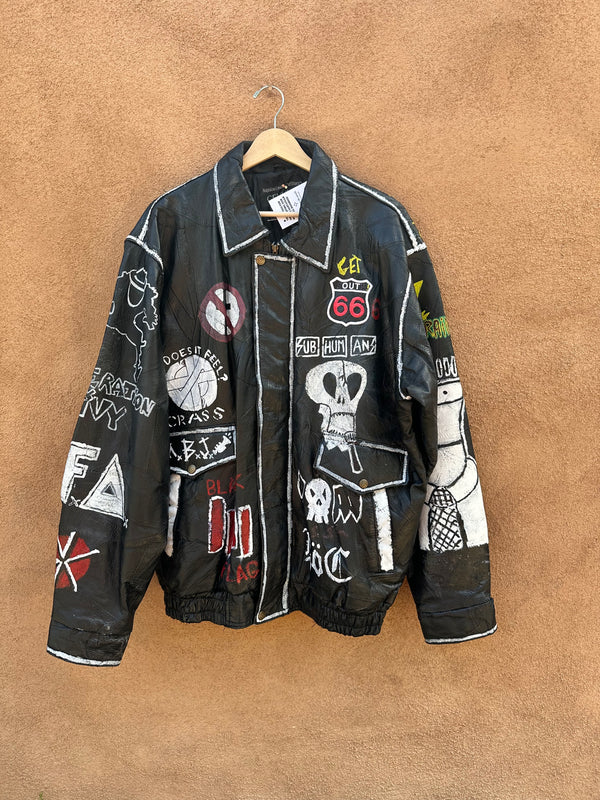 Hand Painted and Patched Punk Leather Jacket