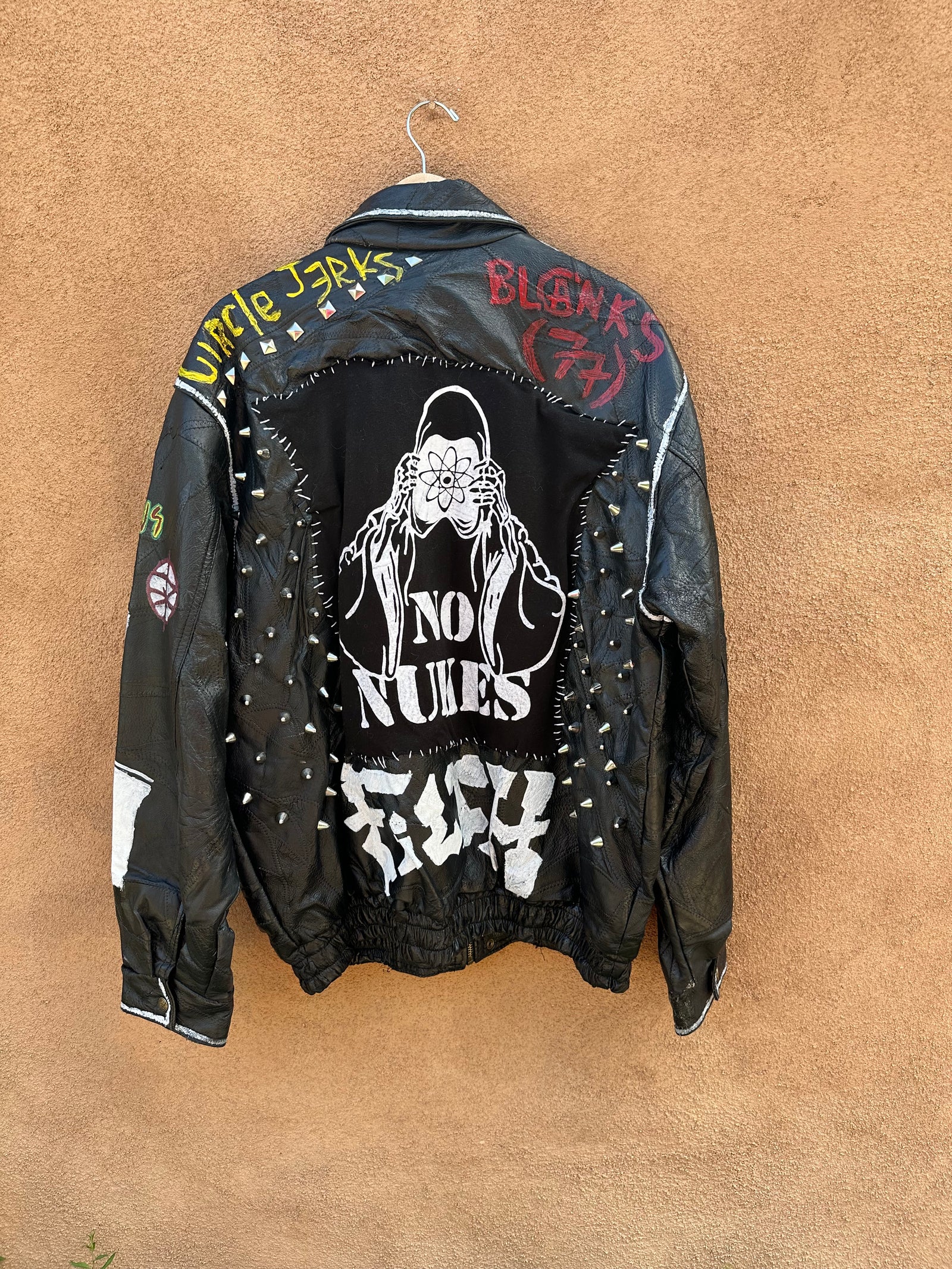 Vintage Hand Painted and Patched Punk Leather Jacket
