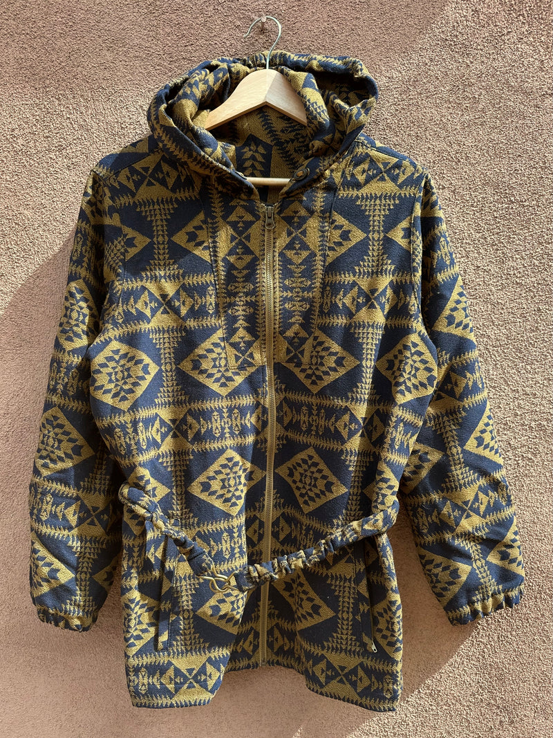 Navy and Gold Pendleton Zip Up Wool Hoodie