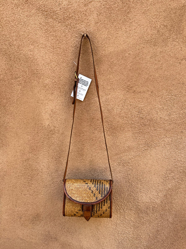 Woven Straw and Leather Purse with Pocket