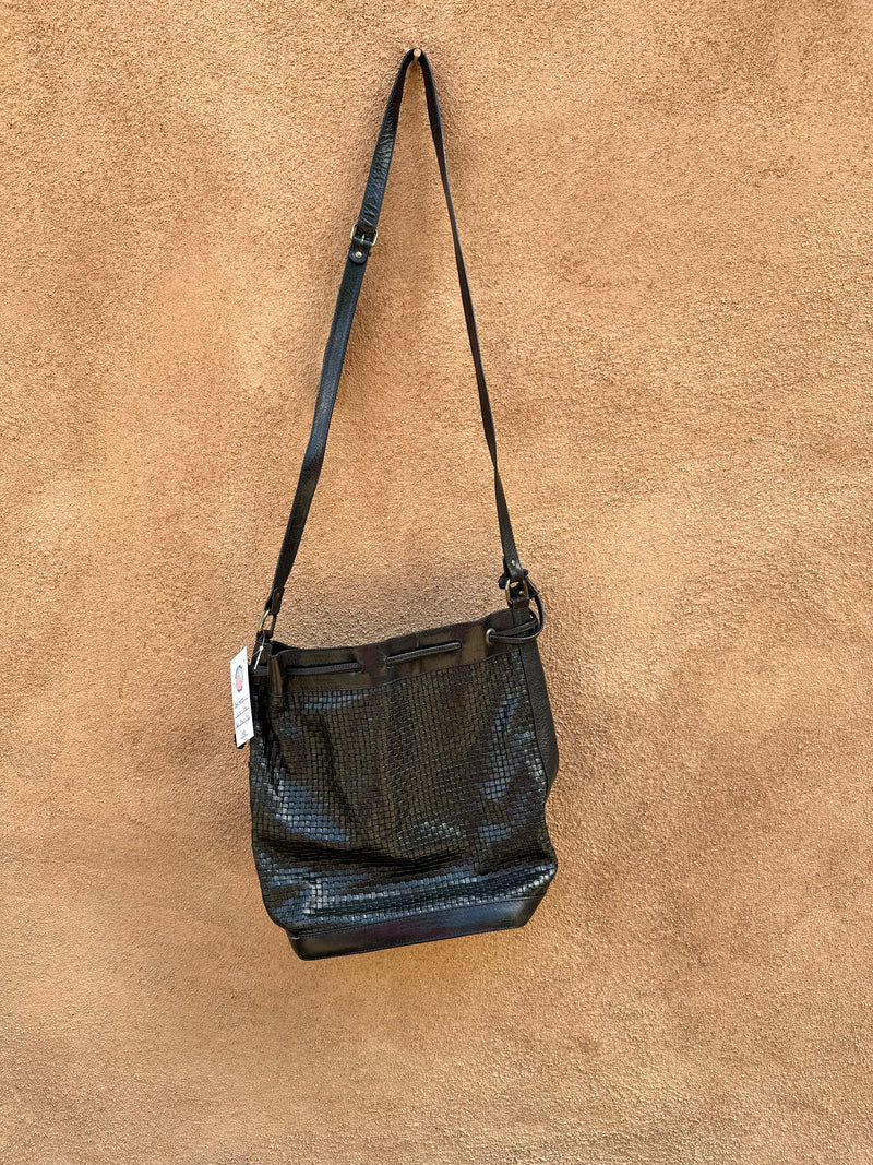 Black Leather Woven Sling Bag - Made in Italy