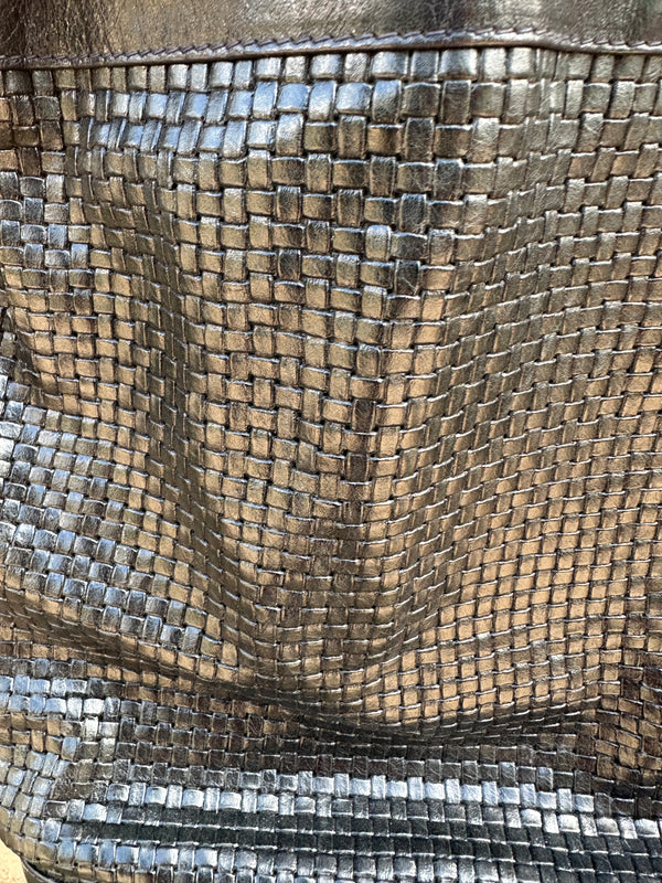 Black Leather Woven Sling Bag - Made in Italy