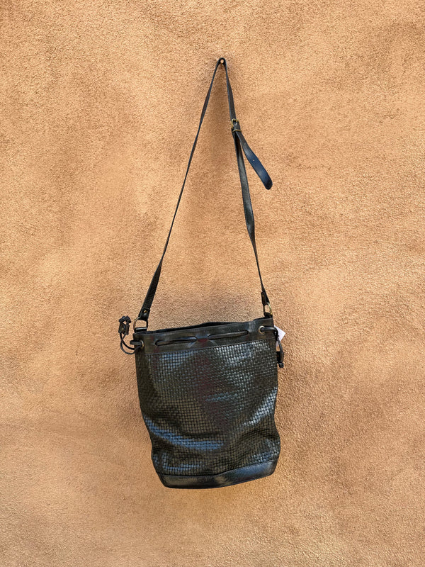 Black Leather Woven Sling Bag - Made in Italy