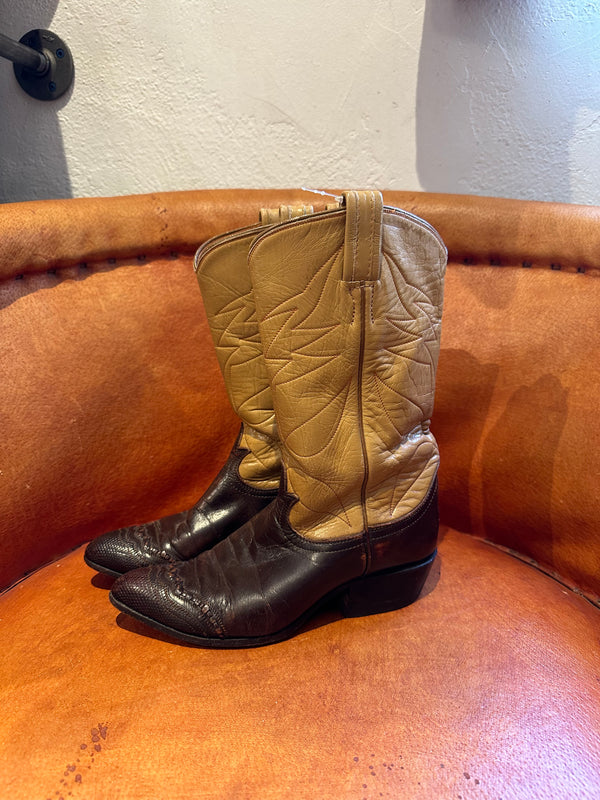 Brown and Tan Two Tone Tony Lama Boots - Size 7 (fit like 5.5-6)