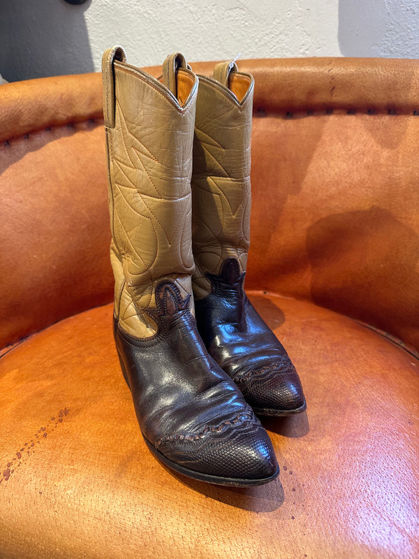 Brown and Tan Two Tone Tony Lama Boots - Size 7 (fit like 5.5-6)