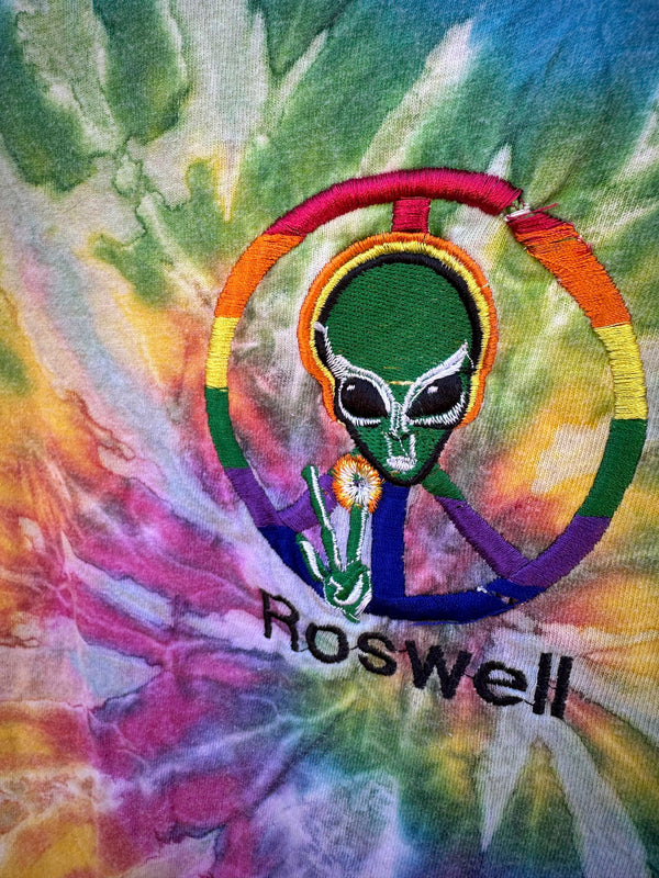 Embroidered Roswell Peace Alien Tie Dye T-shirt