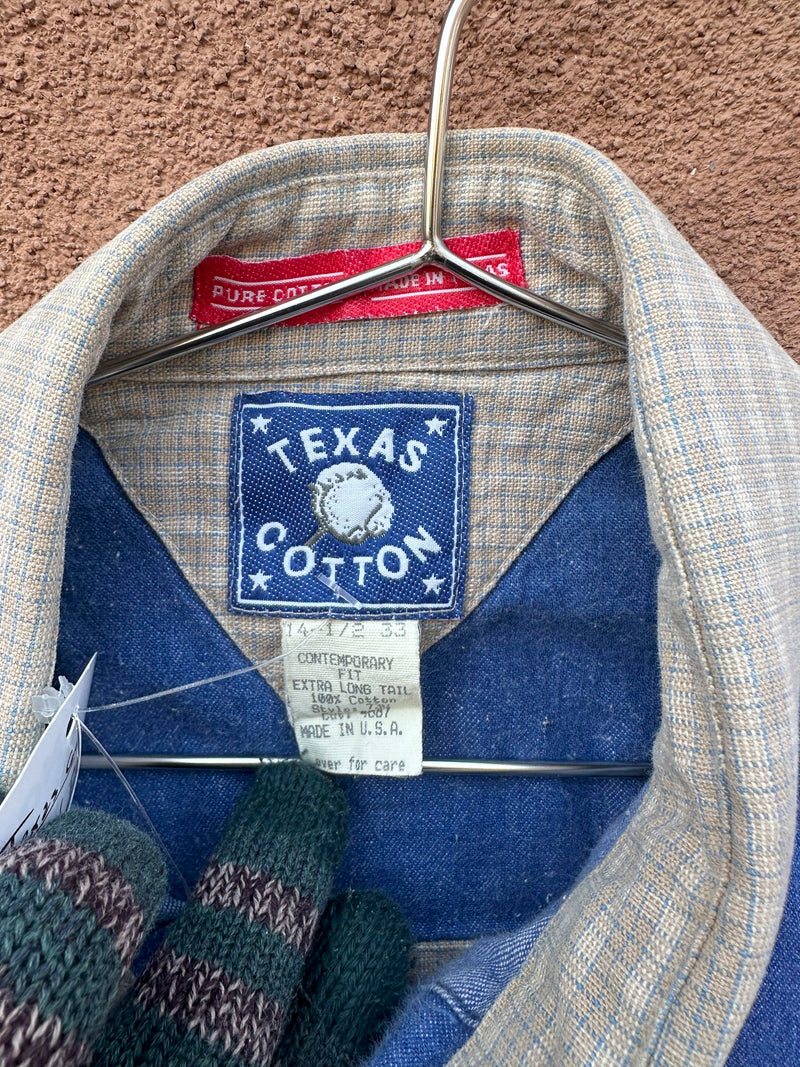 Texas Cotton Denim & Plaid Western Shirt - as is