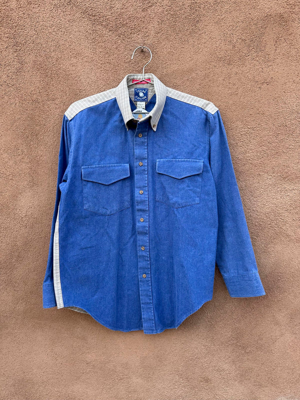 Texas Cotton Denim & Plaid Western Shirt - as is