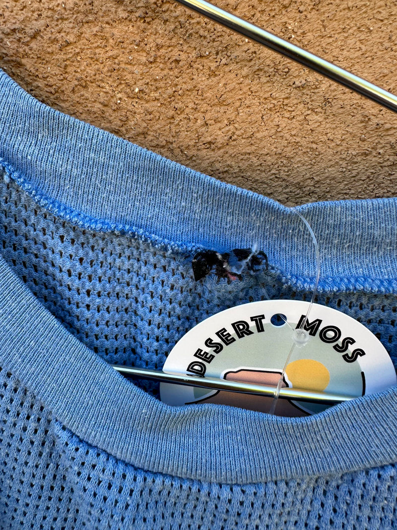 70's Light Blue Mesh Cropped Muscle Shirt - as is