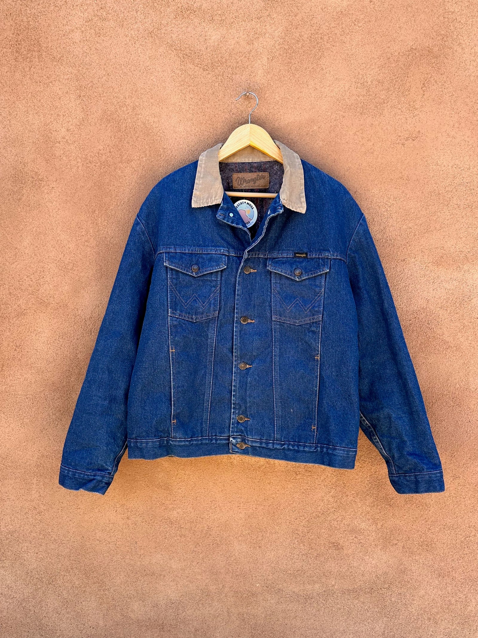 Vintage Wrangler Denim Jacket with Corduroy Collar, Blanket Lined 