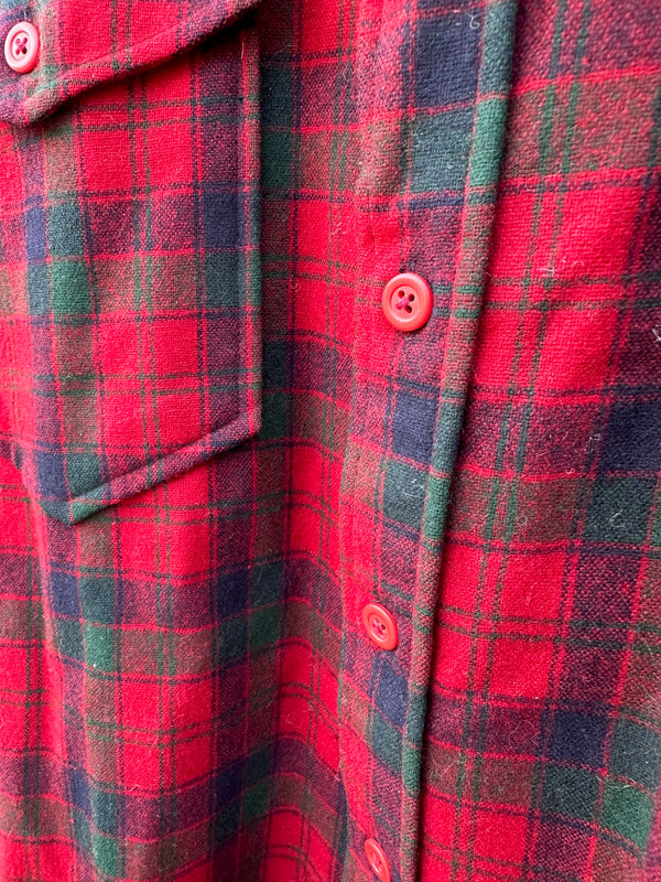 Red - Green Tartan Wool Pendleton Shirt - Small