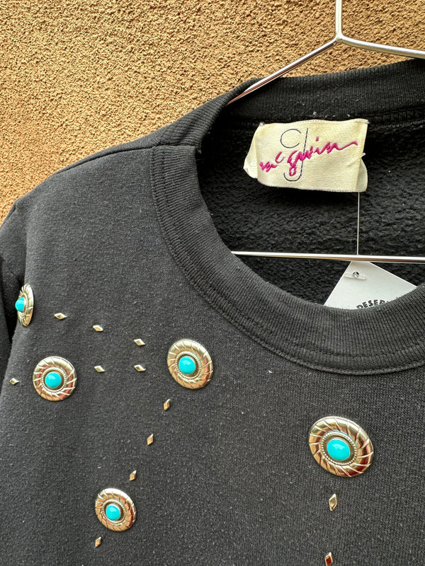 Black Sweatshirt with Conchos Southwestern Fun