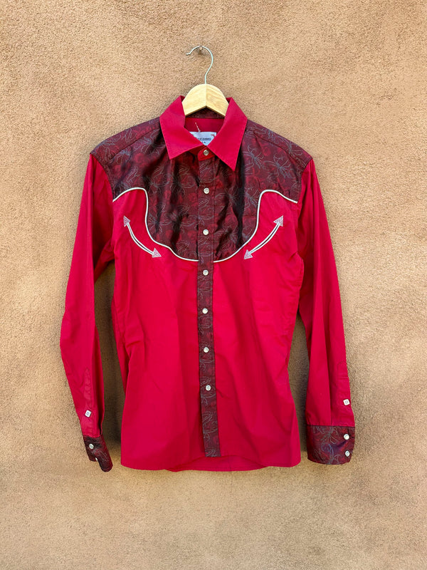 Red Ace of Diamonds Western Shirt with Satin Detail