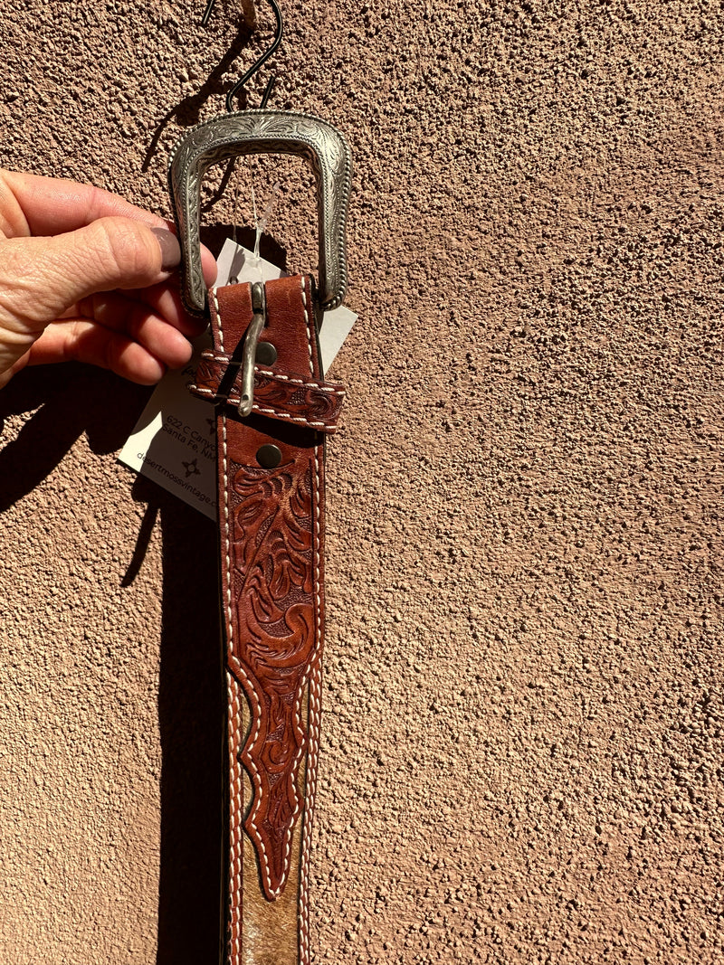 Hand Tooled Leather and Horsehide Belt