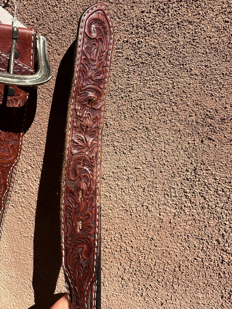 Hand Tooled Leather and Horsehide Belt