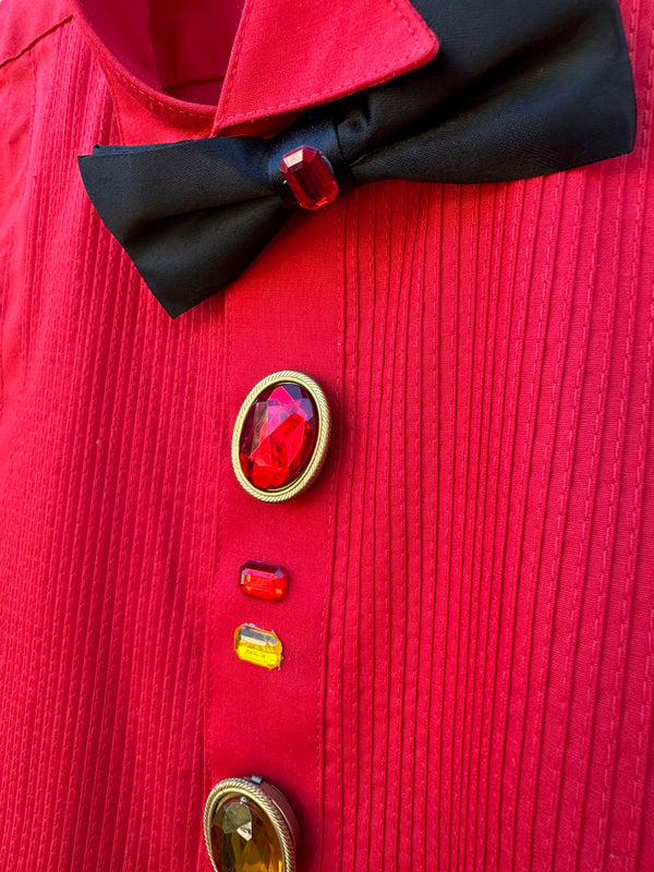 Red Tuxedo Shirt with Rhinestone Buttons