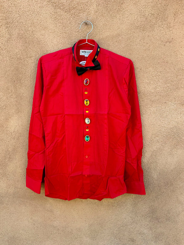 Red Tuxedo Shirt with Rhinestone Buttons