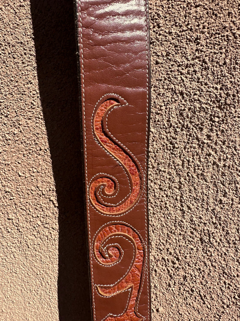 Brown Leather Tony Lama Belt with Leather Inlay - 44, 46.5