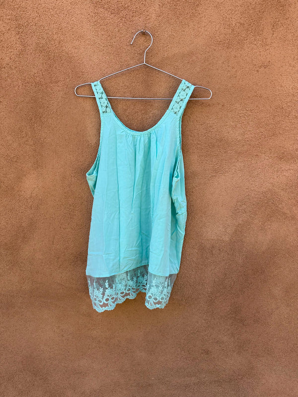 Seafoam Babydoll Tank Top with Lace