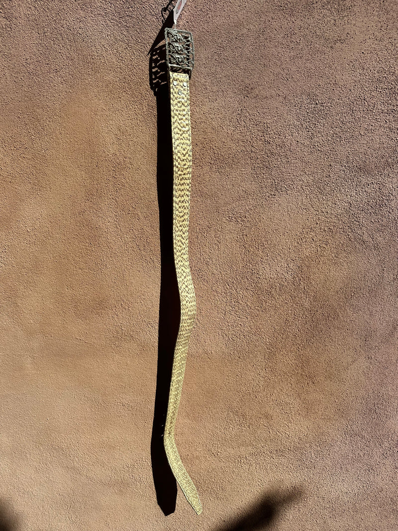 Cream Snakeskin Belt with Metal Buckle - 3 Dragons - 46