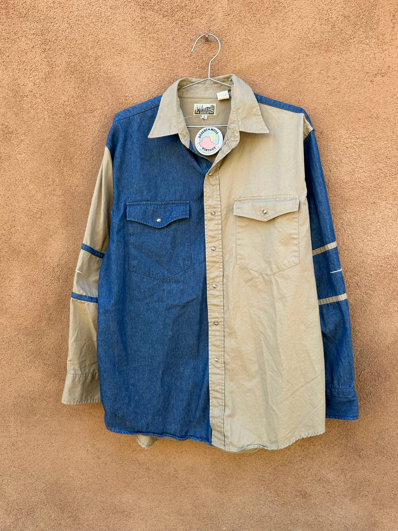 Blue and Tan Cotton/Denim Western Shirt