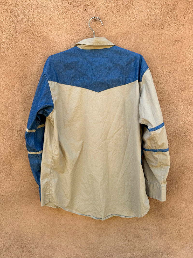 Blue and Tan Cotton/Denim Western Shirt