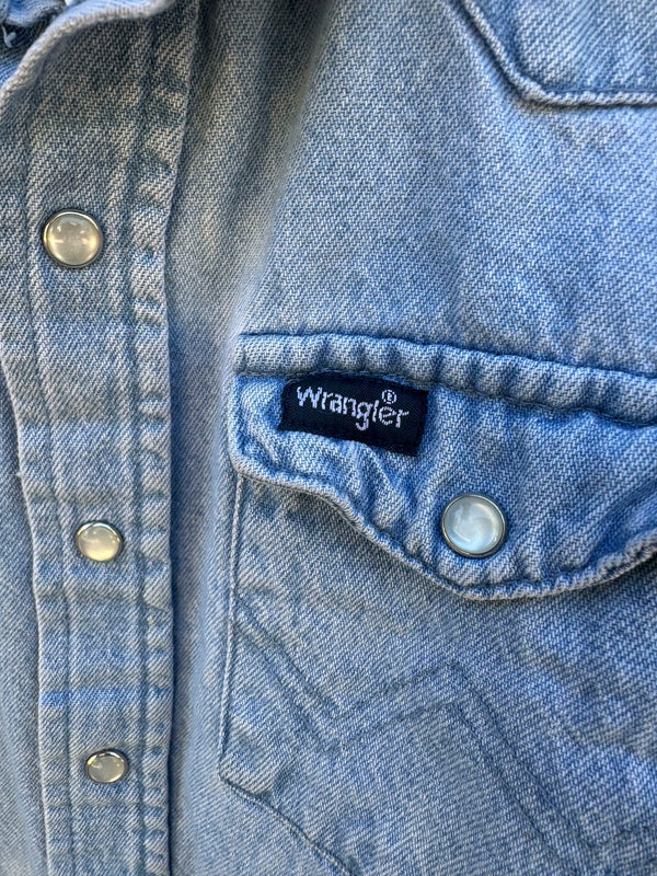 Light Wash Pearl Snap Wrangler Western Shirt 7/8