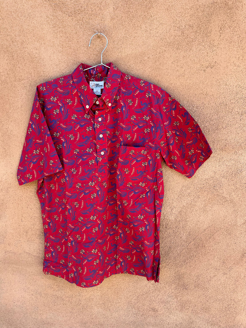 Maroon and Blue Reyn Spooner Floral Shirt