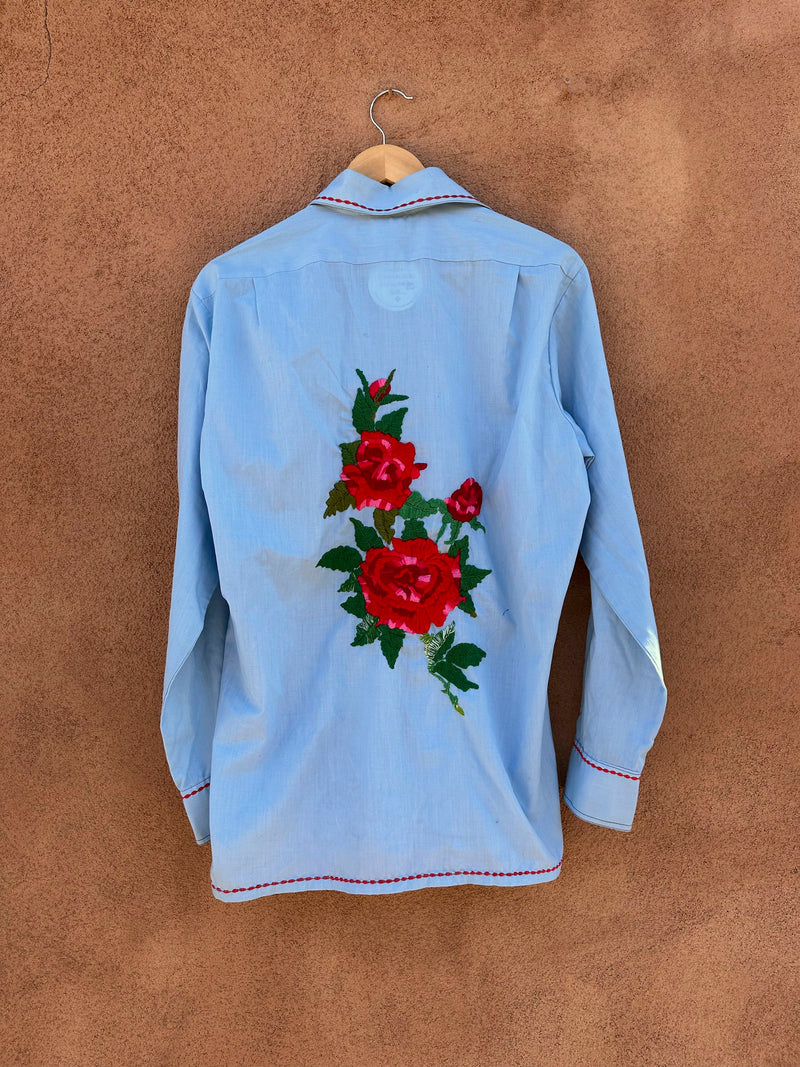 Embroidered Roses on 1970's J.C. Penny Men's Wear Shirt