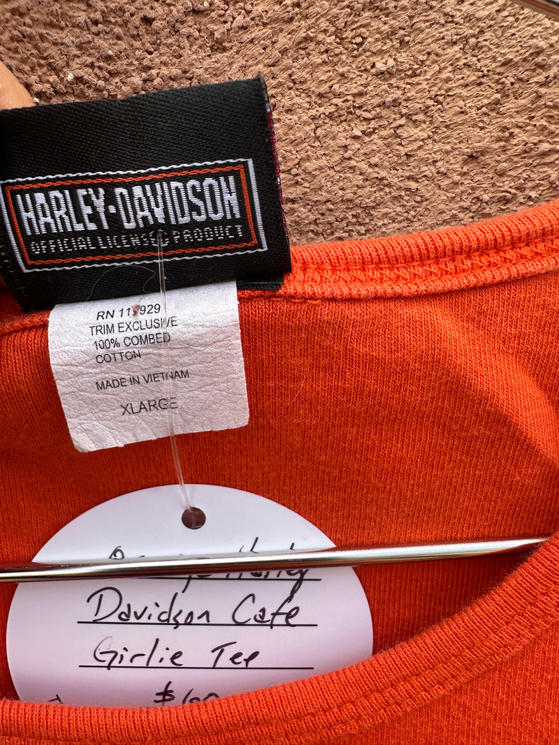 Orange Harley Davidson Cafe Girlie T-shirt - Las Vegas