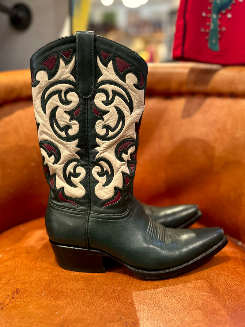 Handmade Green Liberty Inlay Boots - 7.5 (fit smaller)