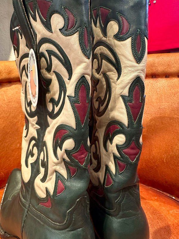 Handmade Green Liberty Inlay Boots - 7.5 (fit smaller)
