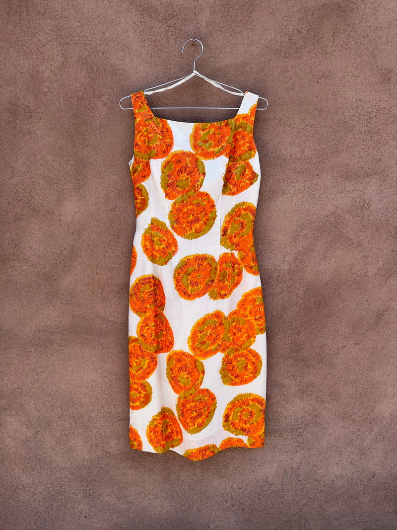 Orange 1960's Flower Shift Dress - as is