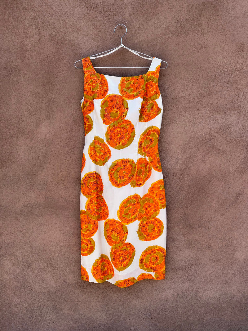 Orange 1960's Flower Shift Dress