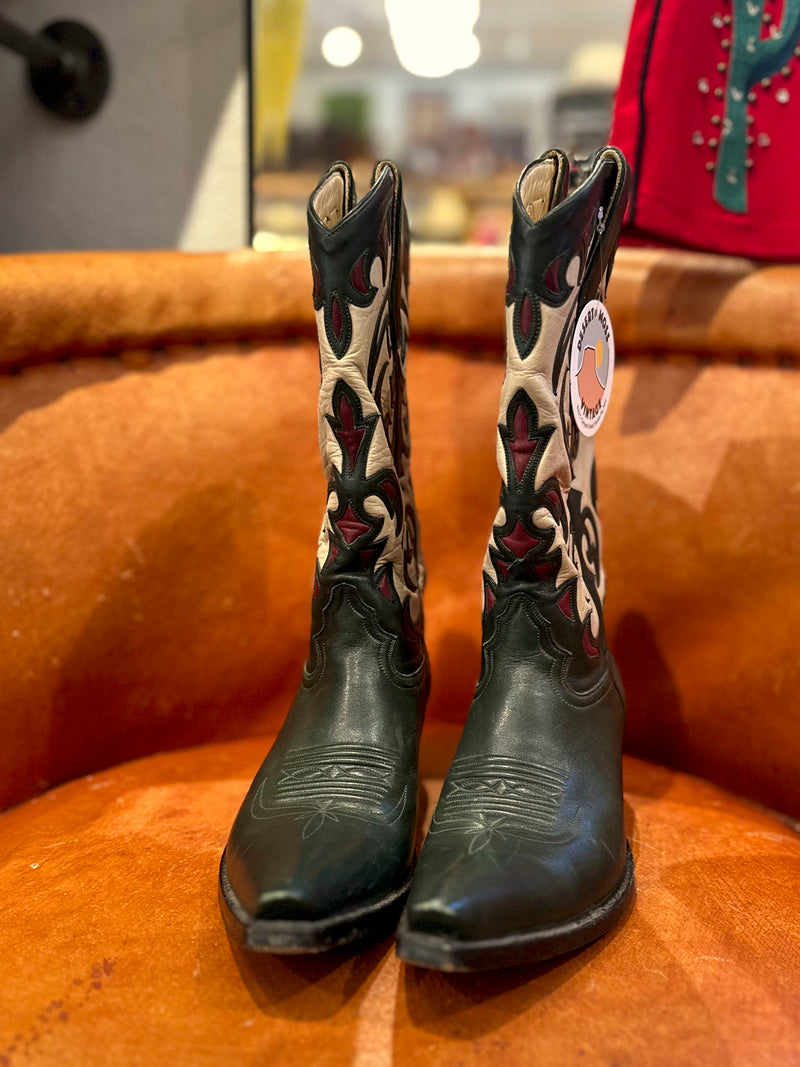 Handmade Green Liberty Inlay Boots - 7.5 (fit smaller)