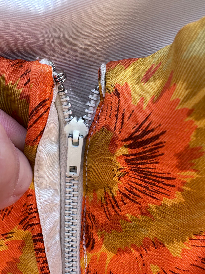 Orange 1960's Flower Shift Dress - as is