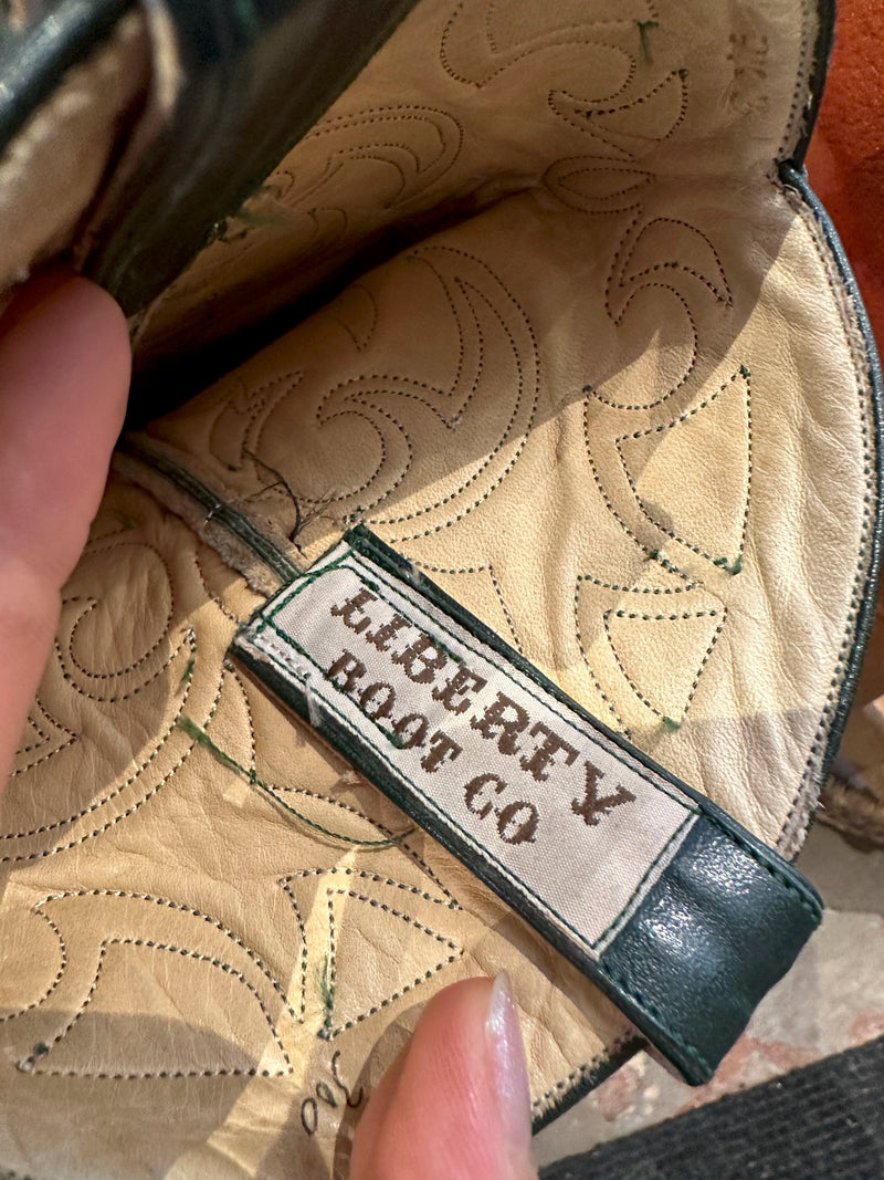 Handmade Green Liberty Inlay Boots - 7.5 (fit smaller)