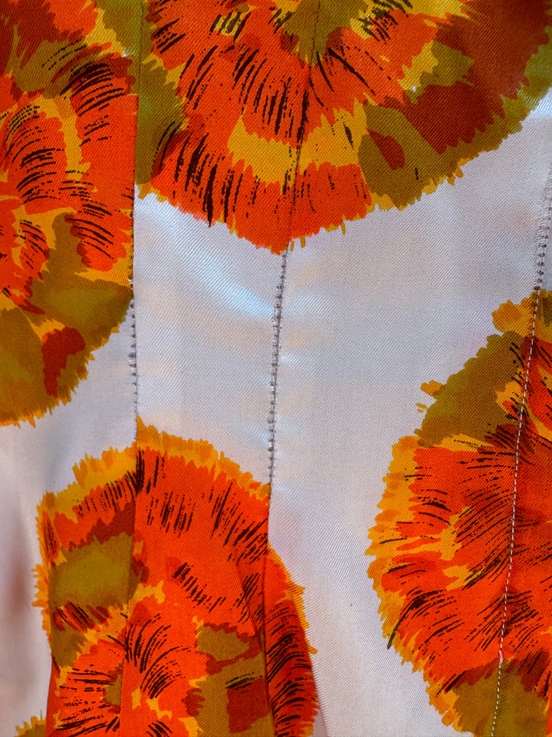 Orange 1960's Flower Shift Dress - as is
