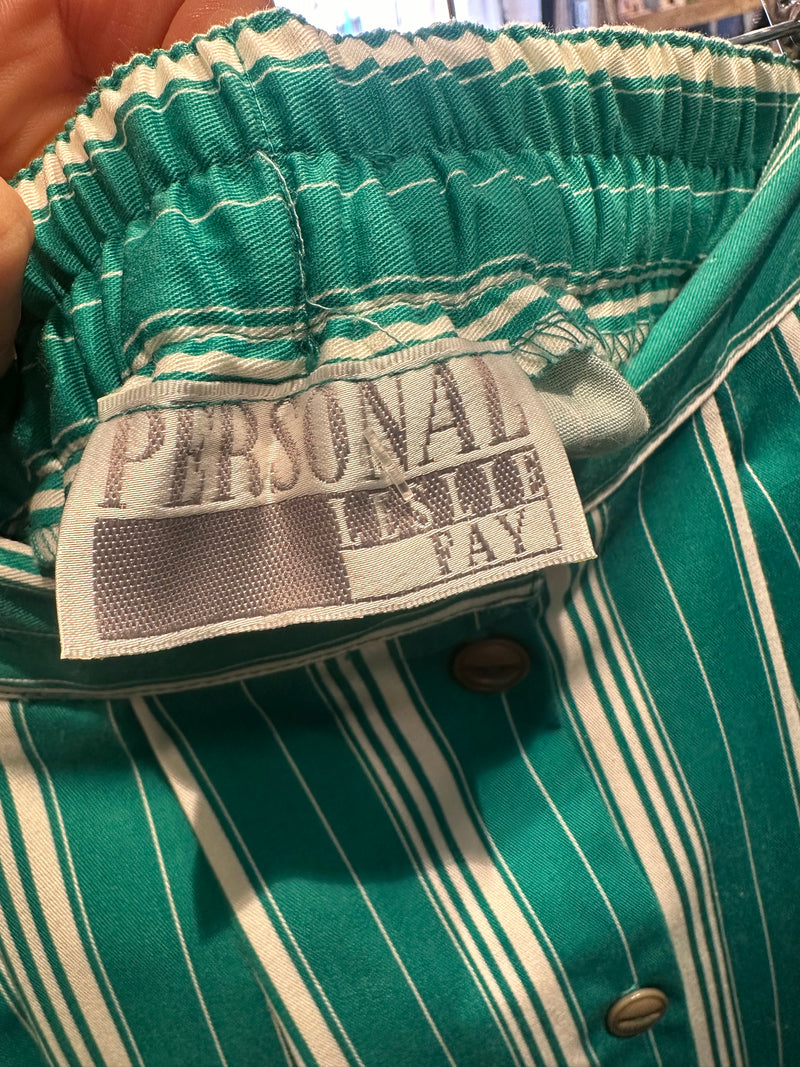 Green & White Striped Skirt by Leslie Fay - Personal