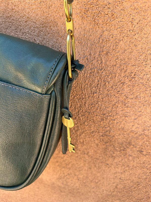 Green Leather 90's Fossil Saddle Purse