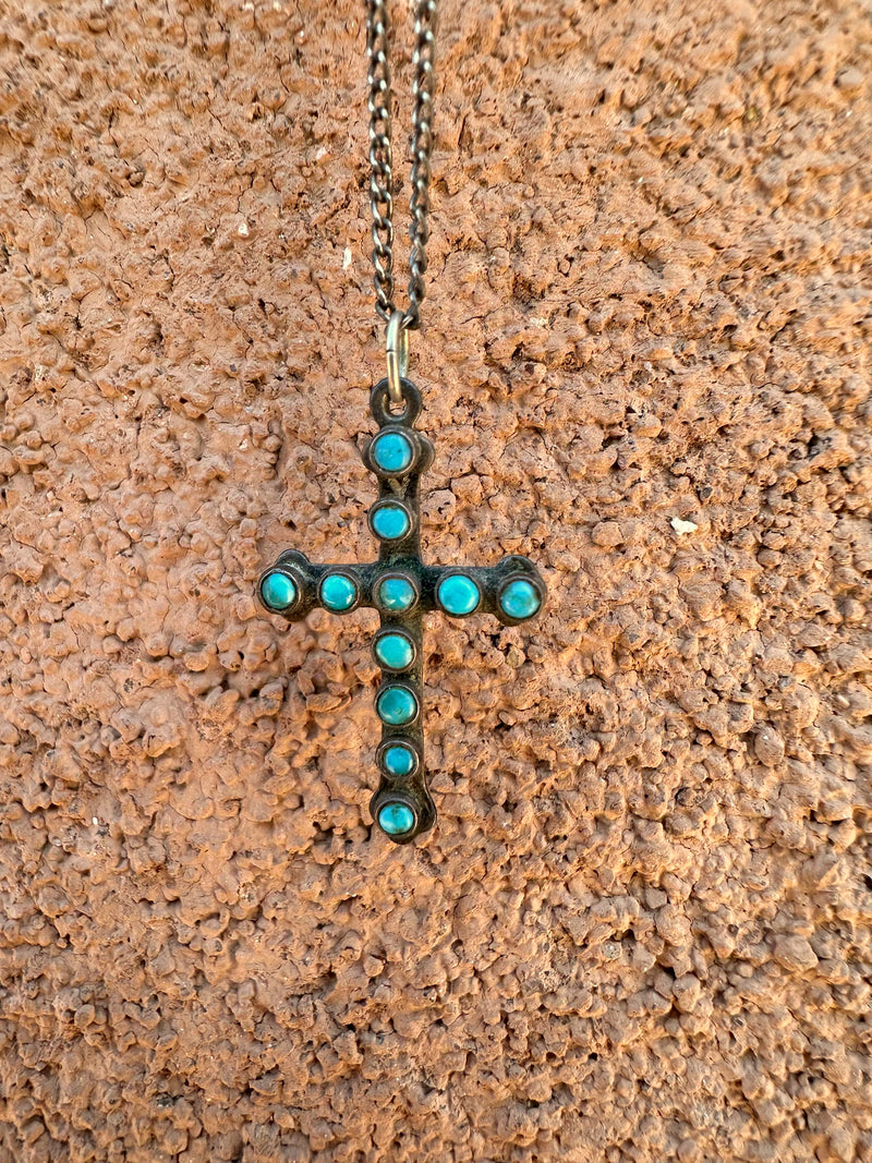 Zuni Cross - Turquoise & Sterling Pendant